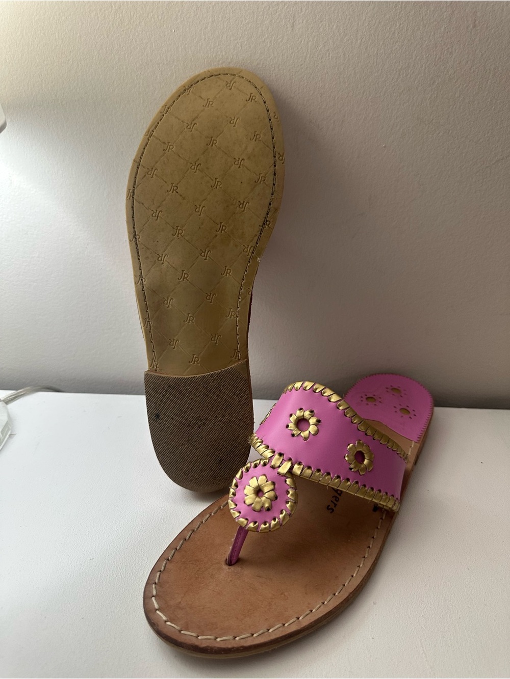 Jack Rogers Pink and Gold Sandals with Whipstitch Medallions - Picture 8 of 8